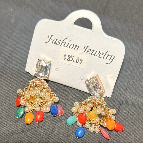 Colorful Beaded Drop Earrings - Picture 2 of 3